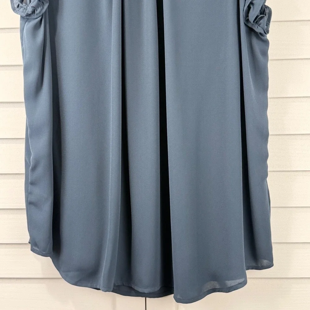 LOFT Outlet Blouse XL Blue Smocked‎ Mock Neck Ruffle Sleeve